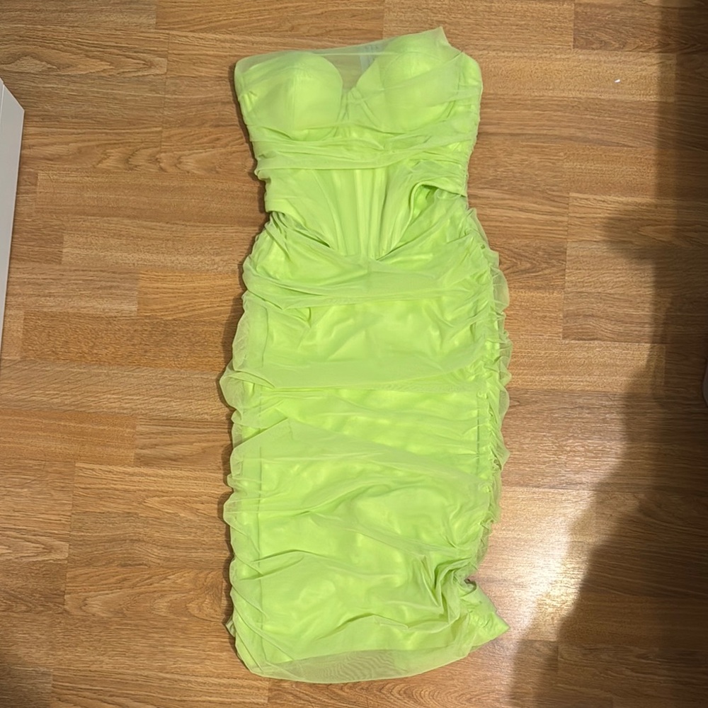 Oh Polly Corset Neon Green Strapless Dress